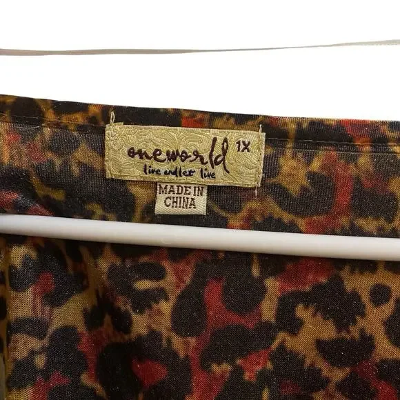 One World NEW $68 Top Woman 1X Boho Hippie Velvet Whimsigoth Tiger Khaki Blouse - Picture 3 of 7